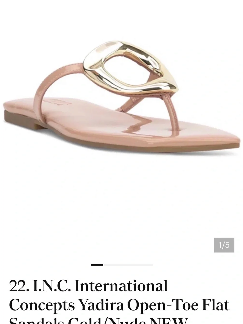 BNIB, I.N.C. Nude Patent Thong Sandals with Gold Accent